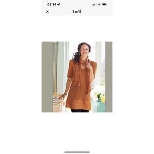 Soft Surroundings Rust Linen Silk Blend Tunic Blouse Top Short Sleeve Shirt Sz S